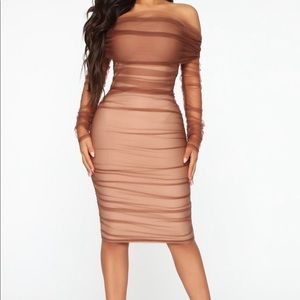 Fashion Nova Ruched And Ready Bandage Midi Dress